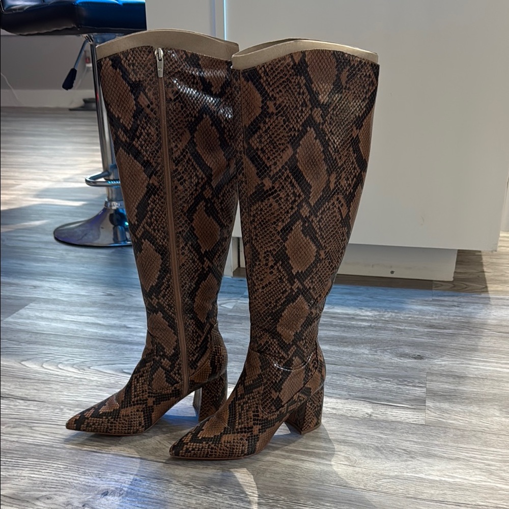 Marc Fisher Brown Over the Knee Snakeskin Boots - Retie 2
